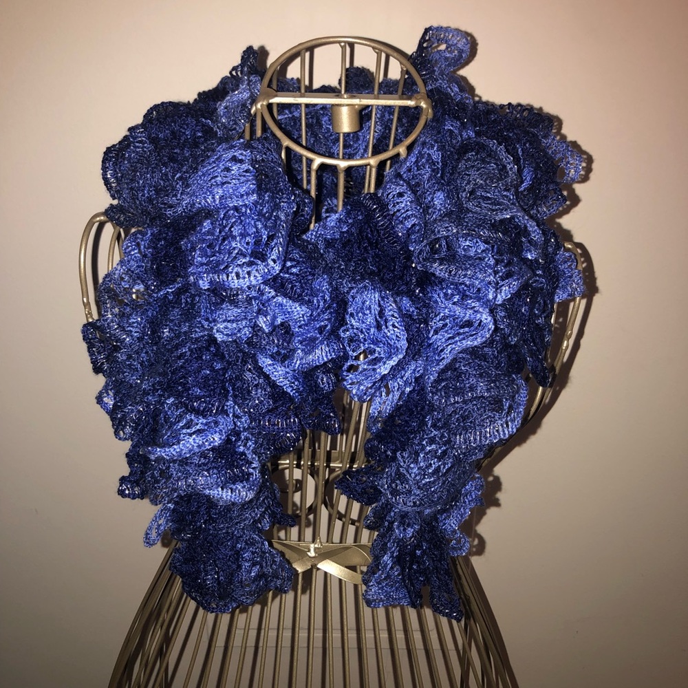 Unique brand new scarf in blue tones/ some silver